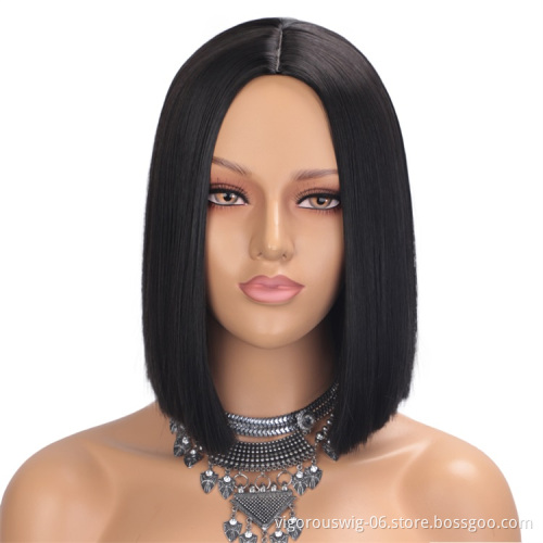 Vigorous Pink Wig Synthetic Straight Hair Middle Part Shoulder Length Bob Wigs for Women Colorful Fashion Bob Wigs